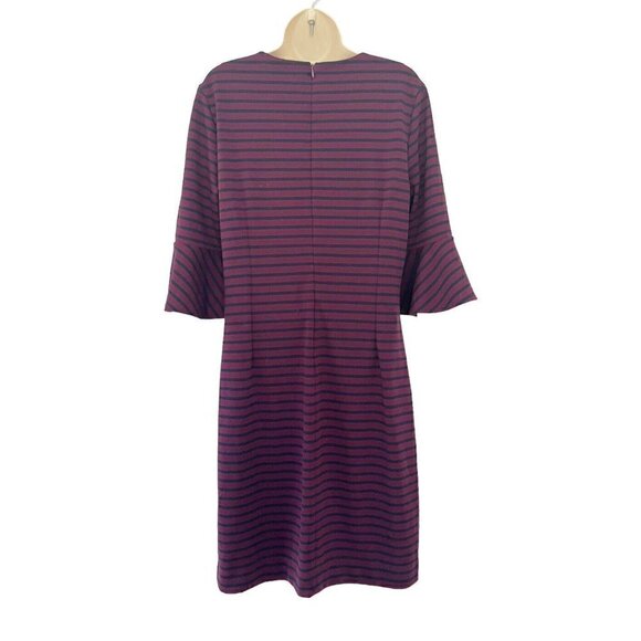 Banana Republic Woman's Sz 12 Burgundy & Blue Stripe Knit Bell Sleeve Dress NWT - Picture 3 of 9